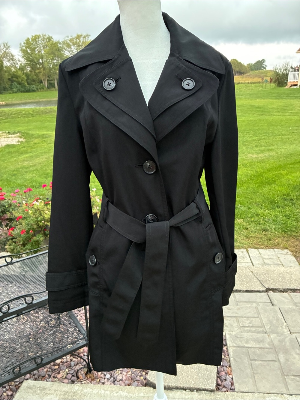 FOG by London Fog Classic Black Trench Coat with Belt - S - Picture 2 of 11